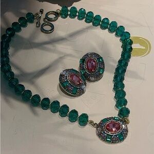 Heidi Daus Green and Pink Crystal Necklace Set
